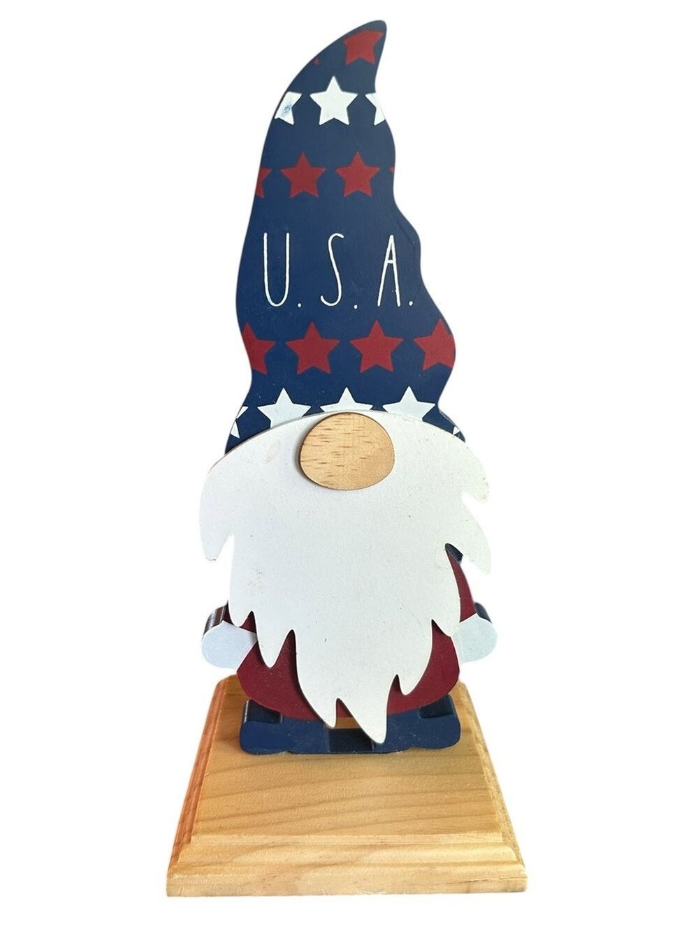 Rae Dunn Patriotic USA Wooden Gnome Flag 4th of July Tabletop Decor